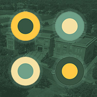 Circles in the green and gold official university colors