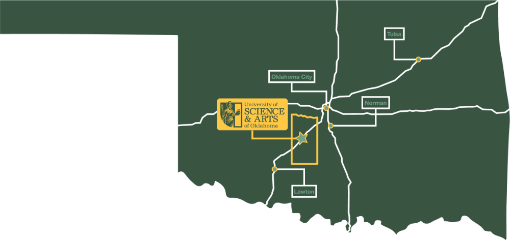 Illustrated map of Oklahoma with USAO highlighted.