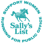 Sally's List teal logo with a horse and it reads "support women running for public office"