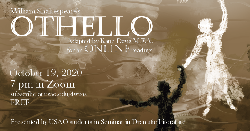 Image of brown water that reads William Shakespeare's Othello - adapted by Katie Davis for an online reading